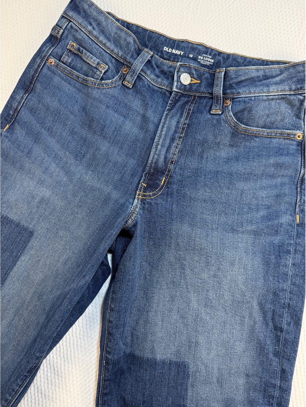 Old Navy OG Loose Jeans Women 10 High Rise Patchwork Blue Secret Smooth